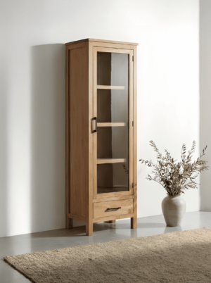 ויטרינה עץ וזכוכית לסלון בעיצוב כפרי מודרני