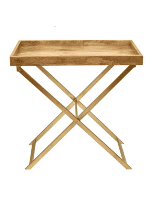 מגש סרוויס מעץ ומתכת בעיצוב איקס בגוון זהב