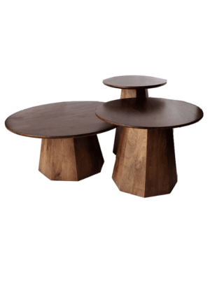 סט שולחנות מעץ מנגו רגלי קונוס יהלום