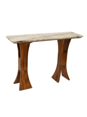 קונסולה לכניסה מעוצבת שיש ורגלי עץ כהה בעיצוב H