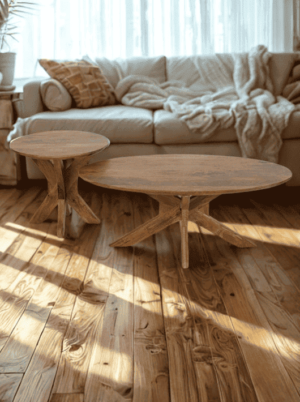 סט שולחנות לסלון מעץ מנגו בגוון טבעי