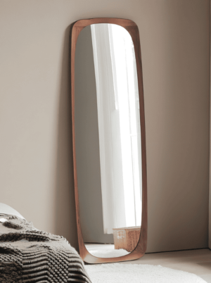 מראה מסגרת עץ אגוז בעיצוב מלבני מעוגל