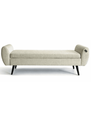 ספסל אחסון מרופד בד טקסטיל בגוון לבן