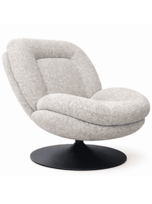 כורסא לחדר שינה (דגם Zen) טקסטיל בגוון קרם עם בסיס מתכת שחור עגול