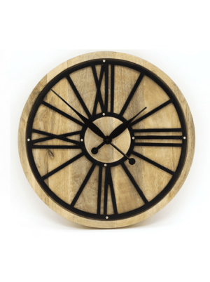 שעון קיר מעוצב מעץ ומתכת ספרות רומיות